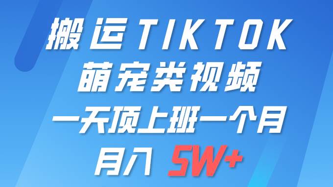 一键搬运TIKTOK萌宠类视频 一部手机即可操作 所有平台均可发布 轻松月入5W+