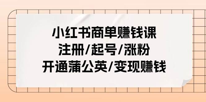 小红书商单赚钱课：注册/起号/涨粉/开通蒲公英/变现赚钱（25节课）