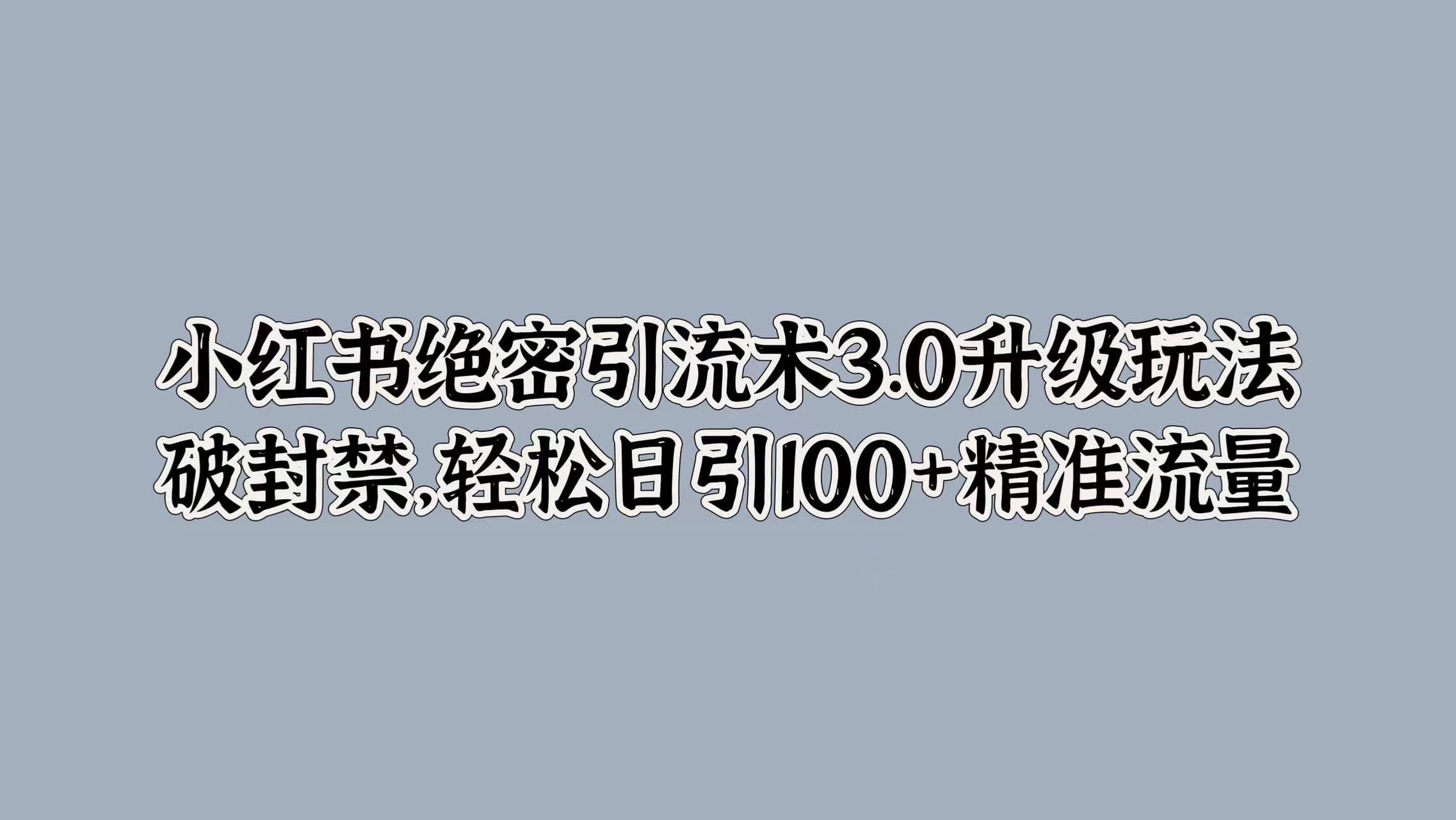 小红书绝密引流术3.0升级玩法，破封禁，轻松日引100+精准流量